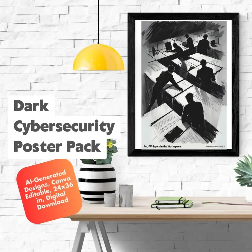 cybersecurity art, black white poster, digital awareness, phishing poster, hacker decor, data privacy, ai poster, tech wall art, information security, ethical hacking, deepfake, canva template