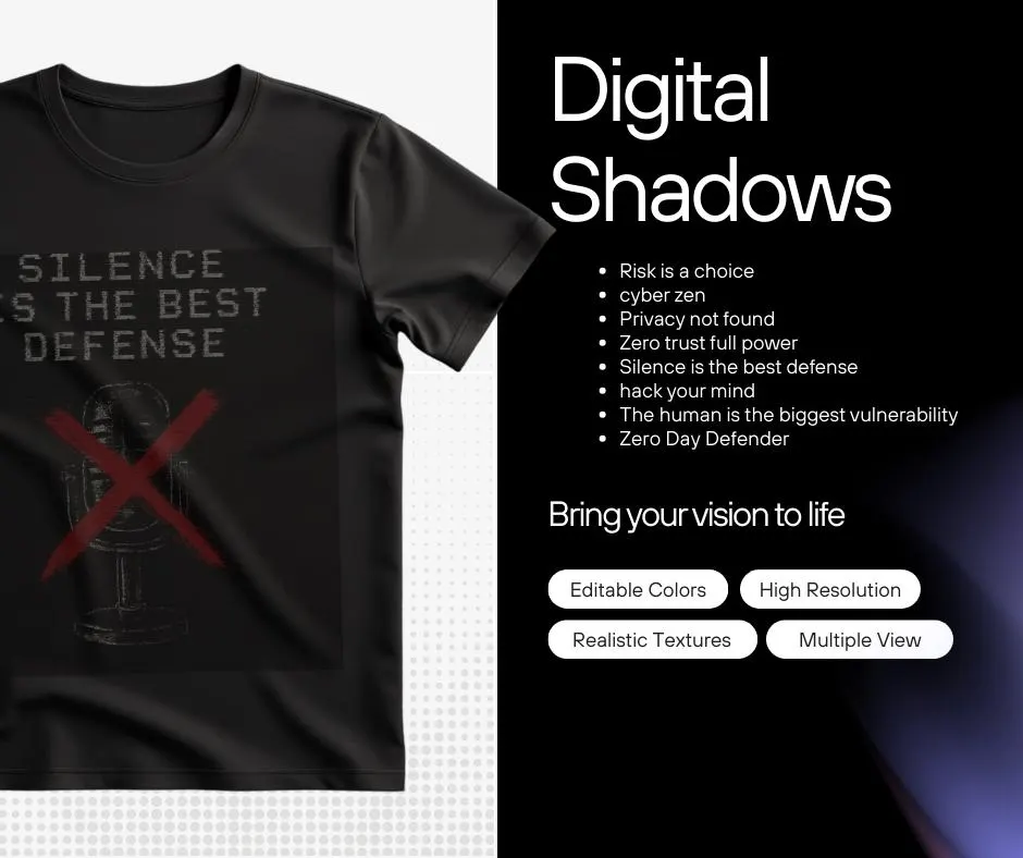🛡️ **Digital Shadows – Cybersecurity T-Shirt Series**  
Step into the dark side of digital awareness with this thought-provoking t-shirt series. Each design delivers a powerful message inspired by real cyber principles and hacker culture.

💡 **What’s Included**  
You’ll receive high-resolution PNG files for 12 unique designs: